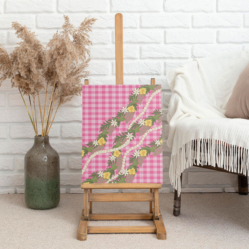 Aloha Puakenikeni Anthurium Pikake Lei Canvas Wall Art Tropical Pink Hawaiian Palaka Pattern LT9 - Polynesian Pride