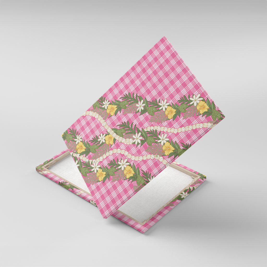 Aloha Puakenikeni Anthurium Pikake Lei Canvas Wall Art Tropical Pink Hawaiian Palaka Pattern LT9 With Frame Pink - Polynesian Pride