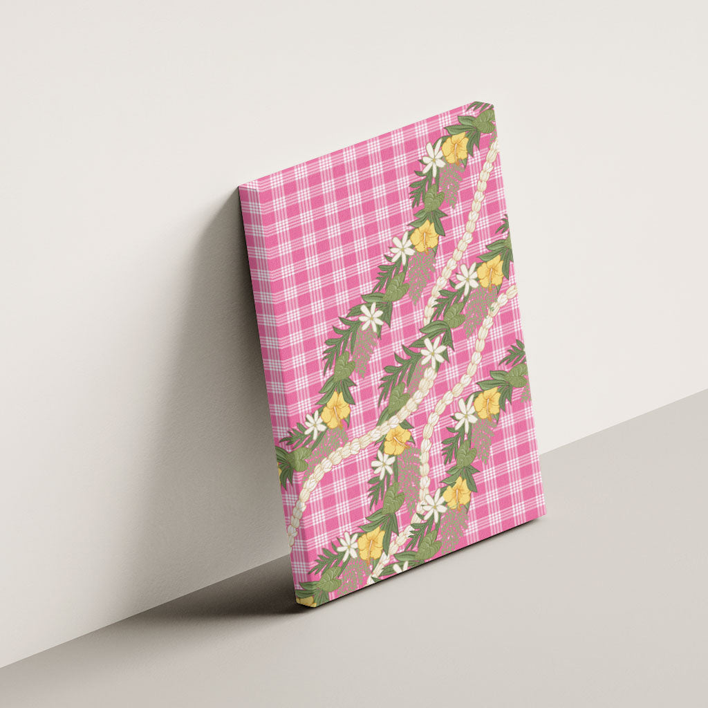 Aloha Puakenikeni Anthurium Pikake Lei Canvas Wall Art Tropical Pink Hawaiian Palaka Pattern LT9 - Polynesian Pride