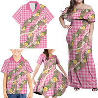 Aloha Puakenikeni Anthurium Pikake Lei Family Matching Off Shoulder Maxi Dress and Hawaiian Shirt Tropical Pink Hawaiian Palaka Pattern LT9 - Polynesian Pride