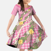 Aloha Puakenikeni Anthurium Pikake Lei Family Matching Tank Maxi Dress and Hawaiian Shirt Tropical Pink Hawaiian Palaka Pattern LT9 Daughter's Dress Pink - Polynesian Pride