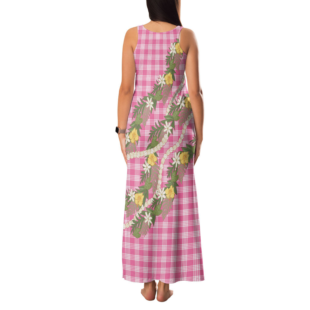 Aloha Puakenikeni Anthurium Pikake Lei Family Matching Tank Maxi Dress and Hawaiian Shirt Tropical Pink Hawaiian Palaka Pattern LT9 - Polynesian Pride