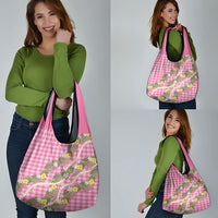 Aloha Puakenikeni Anthurium Pikake Lei Grocery Bag Tropical Pink Hawaiian Palaka Pattern