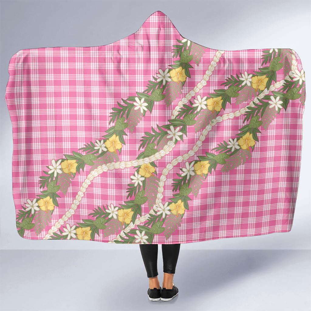 Aloha Puakenikeni Anthurium Pikake Lei Hooded Blanket Tropical Pink Hawaiian Palaka Pattern