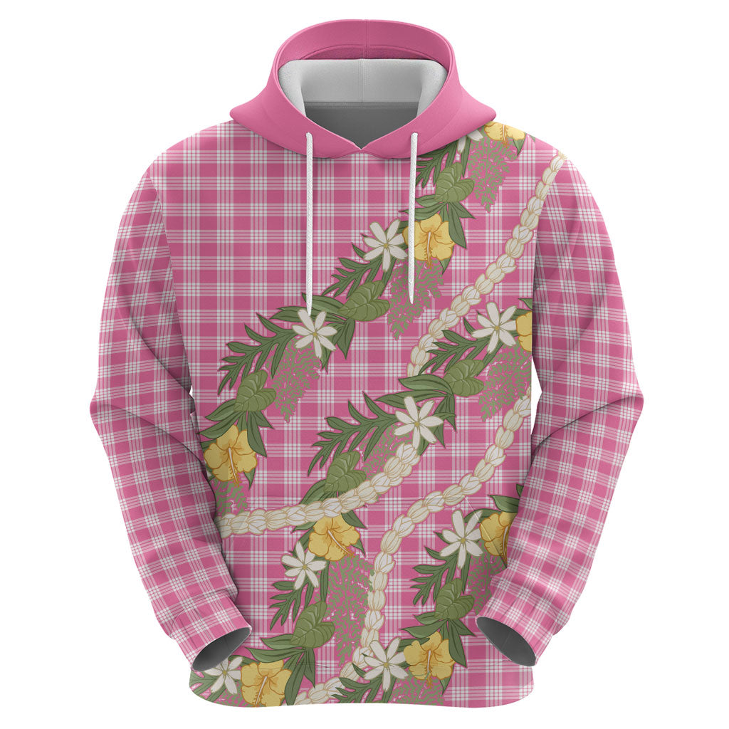 Aloha Puakenikeni Anthurium Pikake Lei Hoodie Tropical Pink Hawaiian Palaka Pattern