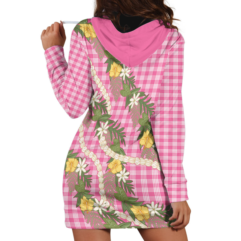 Aloha Puakenikeni Anthurium Pikake Lei Hoodie Dress Tropical Pink Hawaiian Palaka Pattern