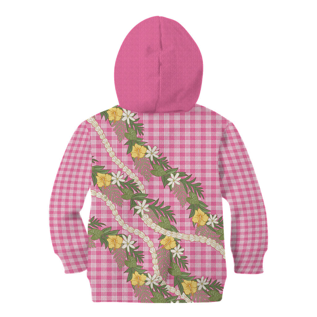 Aloha Puakenikeni Anthurium Pikake Lei Kid Hoodie Tropical Pink Hawaiian Palaka Pattern