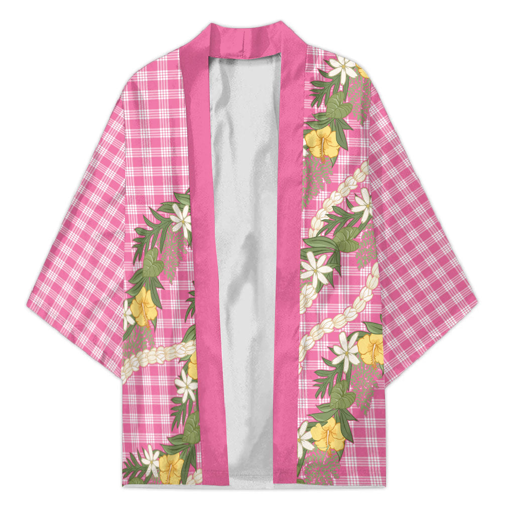 Aloha Puakenikeni Anthurium Pikake Lei Kimono Tropical Pink Hawaiian Palaka Pattern