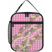 Aloha Puakenikeni Anthurium Pikake Lei Lunch Bag Tropical Pink Hawaiian Palaka Pattern LT9 10.2 × 8.3 × 4.3 inch Pink - Polynesian Pride