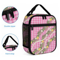 Aloha Puakenikeni Anthurium Pikake Lei Lunch Bag Tropical Pink Hawaiian Palaka Pattern LT9 - Polynesian Pride