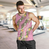 Aloha Puakenikeni Anthurium Pikake Lei Men Tank Top Tropical Pink Hawaiian Palaka Pattern
