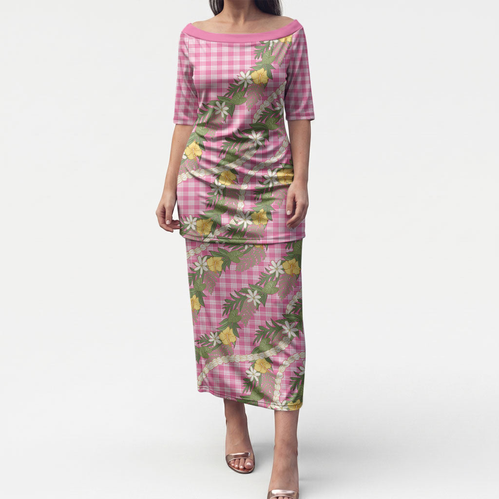 Aloha Puakenikeni Anthurium Pikake Lei Puletasi Tropical Pink Hawaiian Palaka Pattern LT9 Long Dress Pink - Polynesian Pride