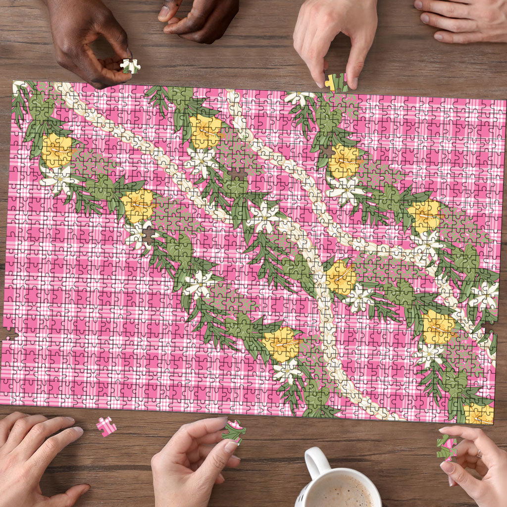 Aloha Puakenikeni Anthurium Pikake Lei Puzzle Tropical Pink Hawaiian Palaka Pattern