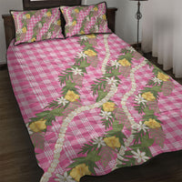 Aloha Puakenikeni Anthurium Pikake Lei Quilt Bed Set Tropical Pink Hawaiian Palaka Pattern LT9 Pink - Polynesian Pride