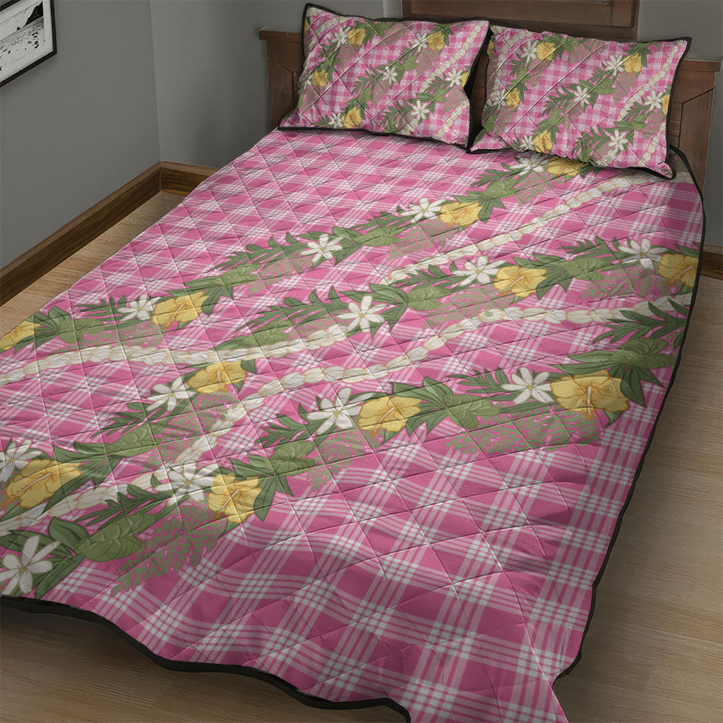Aloha Puakenikeni Anthurium Pikake Lei Quilt Bed Set Tropical Pink Hawaiian Palaka Pattern LT9 - Polynesian Pride