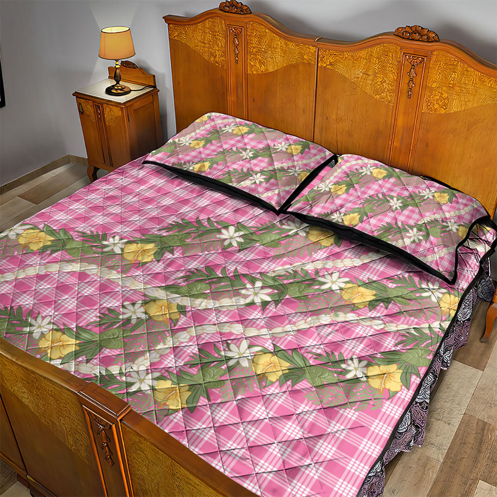 Aloha Puakenikeni Anthurium Pikake Lei Quilt Bed Set Tropical Pink Hawaiian Palaka Pattern LT9 - Polynesian Pride