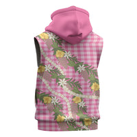 Aloha Puakenikeni Anthurium Pikake Lei Sleeveless Hoodie Tropical Pink Hawaiian Palaka Pattern