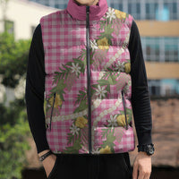 Aloha Puakenikeni Anthurium Pikake Lei Sleeveless Puffer Jacket Tropical Pink Hawaiian Palaka Pattern
