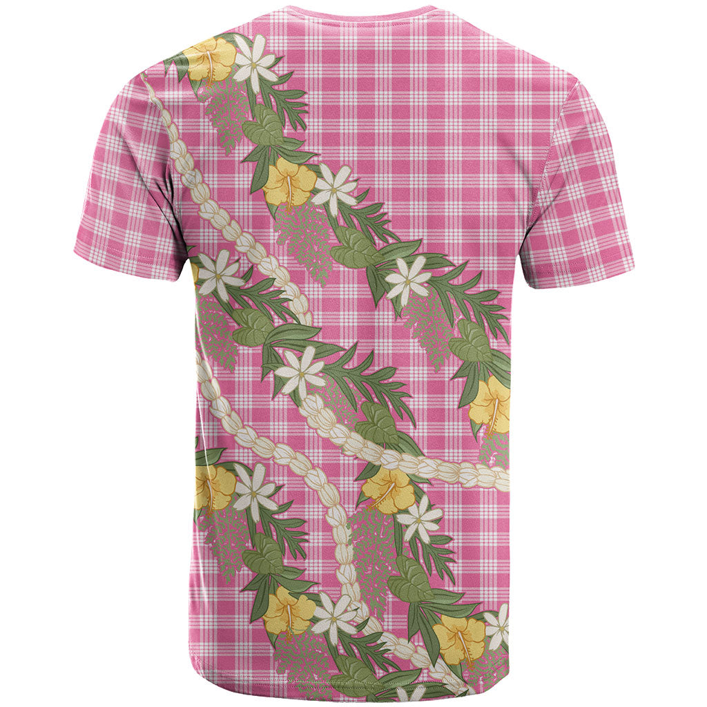 Aloha Puakenikeni Anthurium Pikake Lei T Shirt Tropical Pink Hawaiian Palaka Pattern