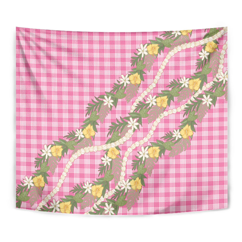 Aloha Puakenikeni Anthurium Pikake Lei Tapestry Tropical Pink Hawaiian Palaka Pattern LT9 - Polynesian Pride