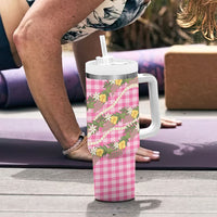Aloha Puakenikeni Anthurium Pikake Lei Tumbler With Handle Tropical Pink Hawaiian Palaka Pattern LT9 - Polynesian Pride