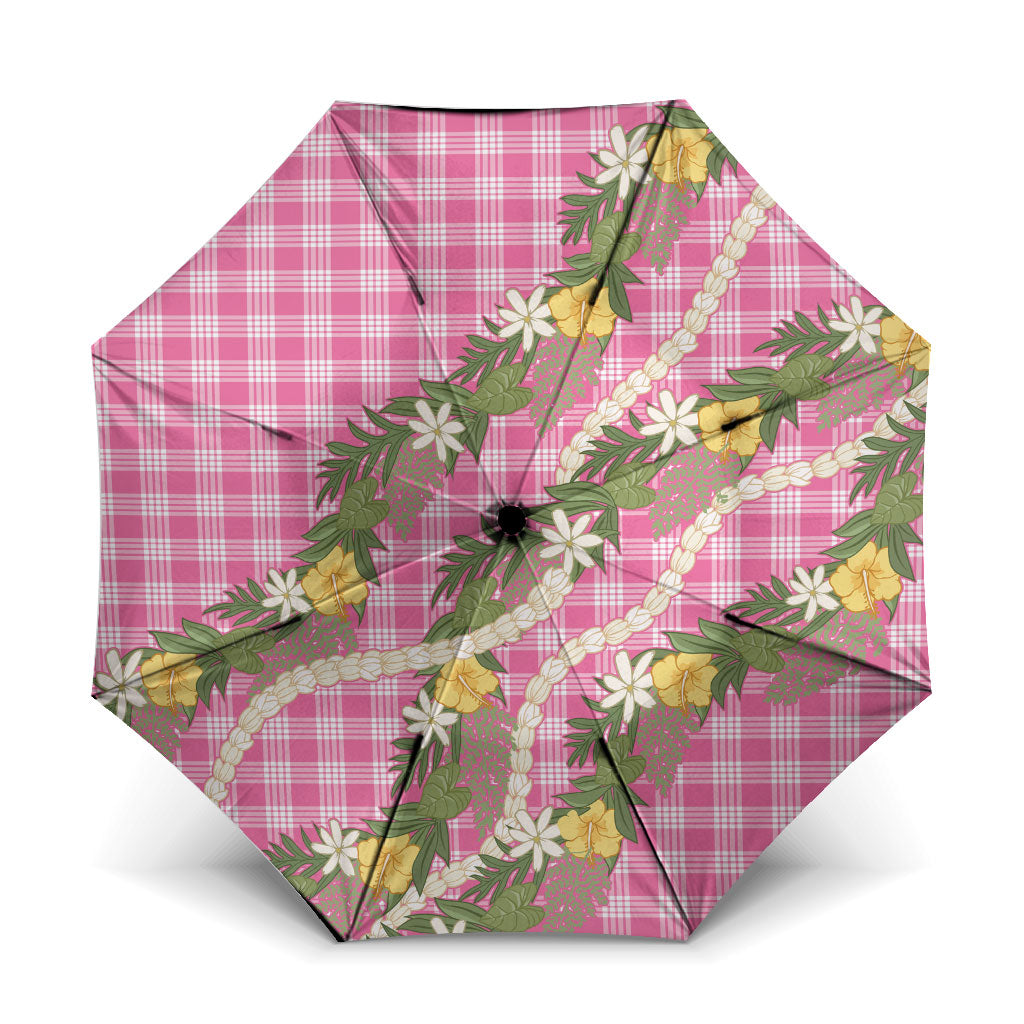 Aloha Puakenikeni Anthurium Pikake Lei Umbrella Tropical Pink Hawaiian Palaka Pattern