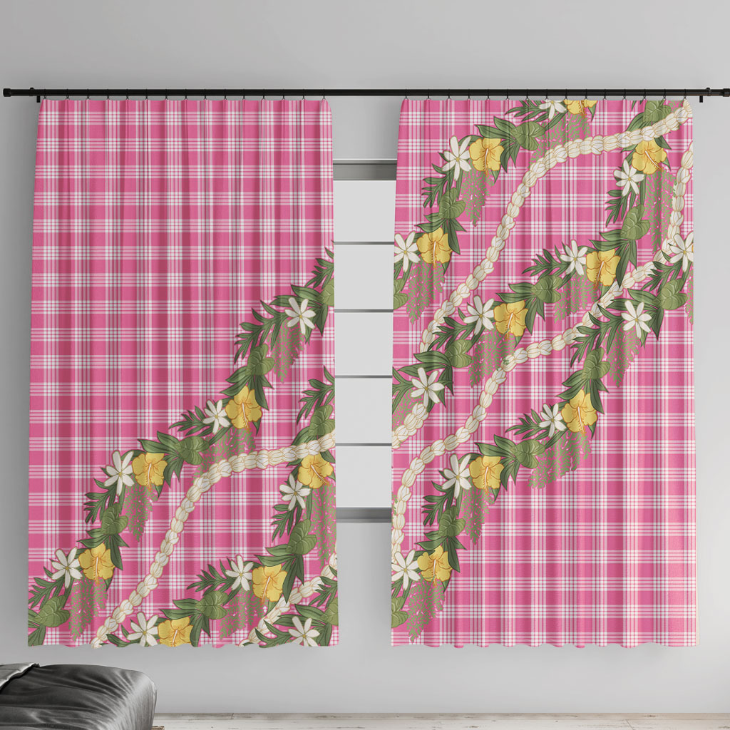 Aloha Puakenikeni Anthurium Pikake Lei Window Curtain Tropical Pink Hawaiian Palaka Pattern