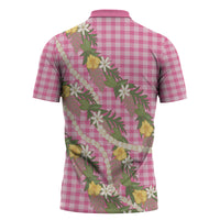 Aloha Puakenikeni Anthurium Pikake Lei Zipper Polo Shirt Tropical Pink Hawaiian Palaka Pattern LT9 - Polynesian Pride