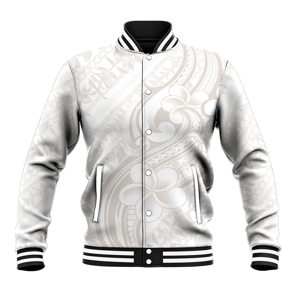 Hawaii Plumeria Lokelani Pikake Lei Baseball Jacket Sandy Beige Polynesian Tattoo