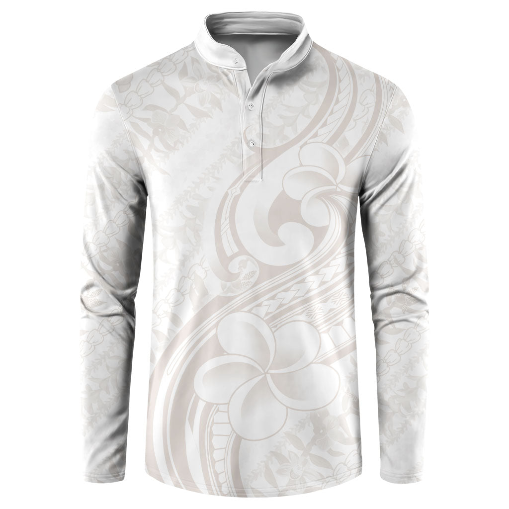 Hawaii Plumeria Lokelani Pikake Lei Button Sweatshirt Sandy Beige Polynesian Tattoo