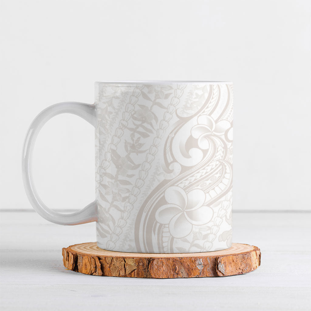 Hawaii Plumeria Lokelani Pikake Lei Ceramic Mug Sandy Beige Polynesian Tattoo