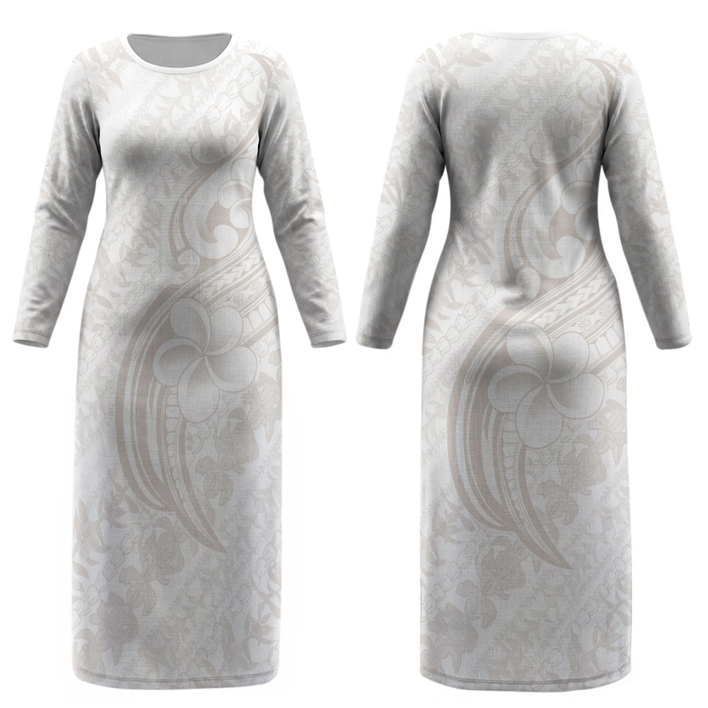 Hawaii Plumeria Lokelani Pikake Lei Couples Matching Long Sleeve Bodycon Dress and Hawaiian Shirt Sandy Beige Polynesian Tattoo LT9 - Polynesian Pride