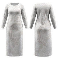 Hawaii Plumeria Lokelani Pikake Lei Couples Matching Long Sleeve Bodycon Dress and Hawaiian Shirt Sandy Beige Polynesian Tattoo LT9 - Polynesian Pride