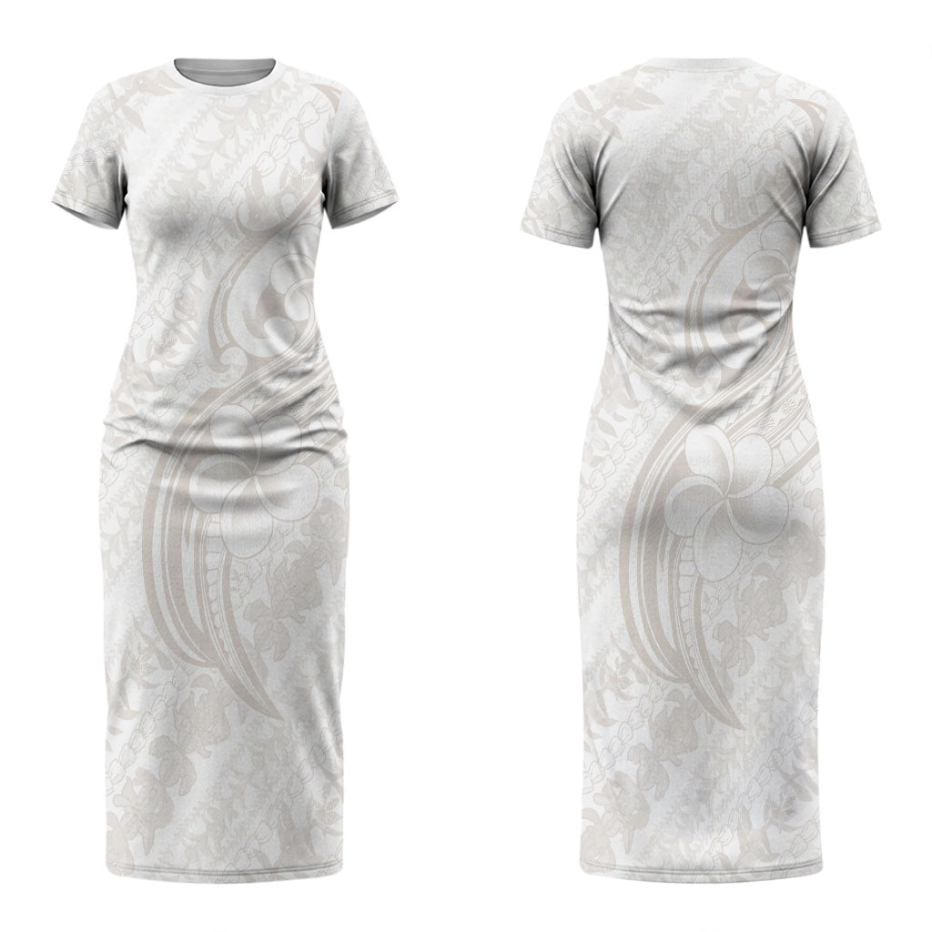 Hawaii Plumeria Lokelani Pikake Lei Couples Matching Short Sleeve Bodycon Dress and Hawaiian Shirt Sandy Beige Polynesian Tattoo LT9 - Polynesian Pride