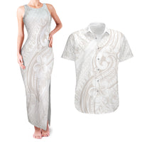Hawaii Plumeria Lokelani Pikake Lei Couples Matching Tank Maxi Dress and Hawaiian Shirt Sandy Beige Polynesian Tattoo LT9 Beige - Polynesian Pride