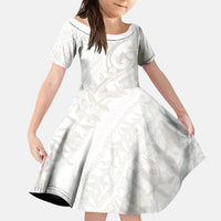 Hawaii Plumeria Lokelani Pikake Lei Family Matching Mermaid Dress and Hawaiian Shirt Sandy Beige Polynesian Tattoo LT9 Daughter's Dress Beige - Polynesian Pride