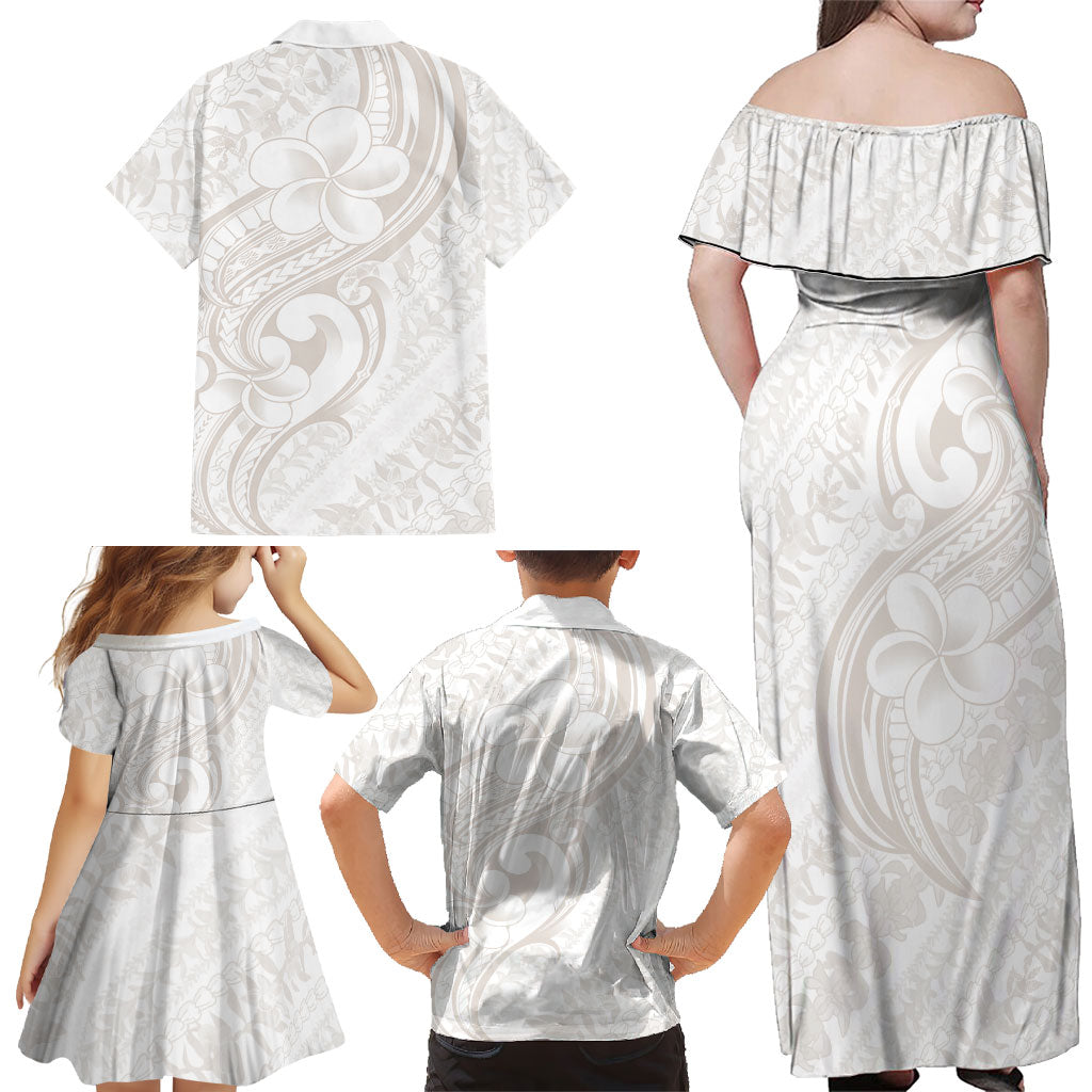 Hawaii Plumeria Lokelani Pikake Lei Family Matching Off Shoulder Maxi Dress and Hawaiian Shirt Sandy Beige Polynesian Tattoo LT9 - Polynesian Pride