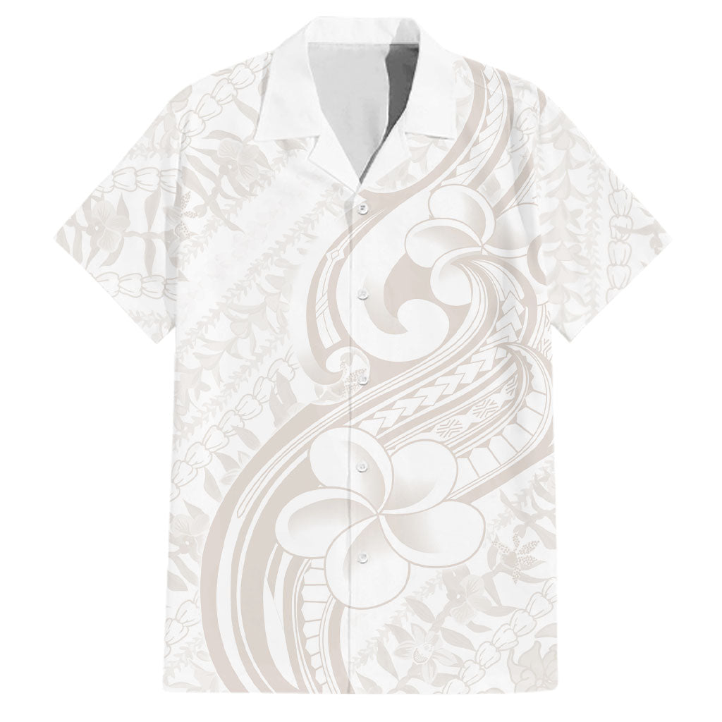 Hawaii Plumeria Lokelani Pikake Lei Family Matching Off Shoulder Maxi Dress and Hawaiian Shirt Sandy Beige Polynesian Tattoo LT9 Dad's Shirt - Short Sleeve Beige - Polynesian Pride