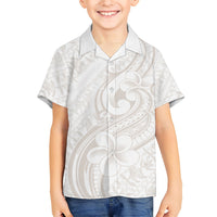 Hawaii Plumeria Lokelani Pikake Lei Family Matching Off Shoulder Maxi Dress and Hawaiian Shirt Sandy Beige Polynesian Tattoo LT9 Son's Shirt Beige - Polynesian Pride