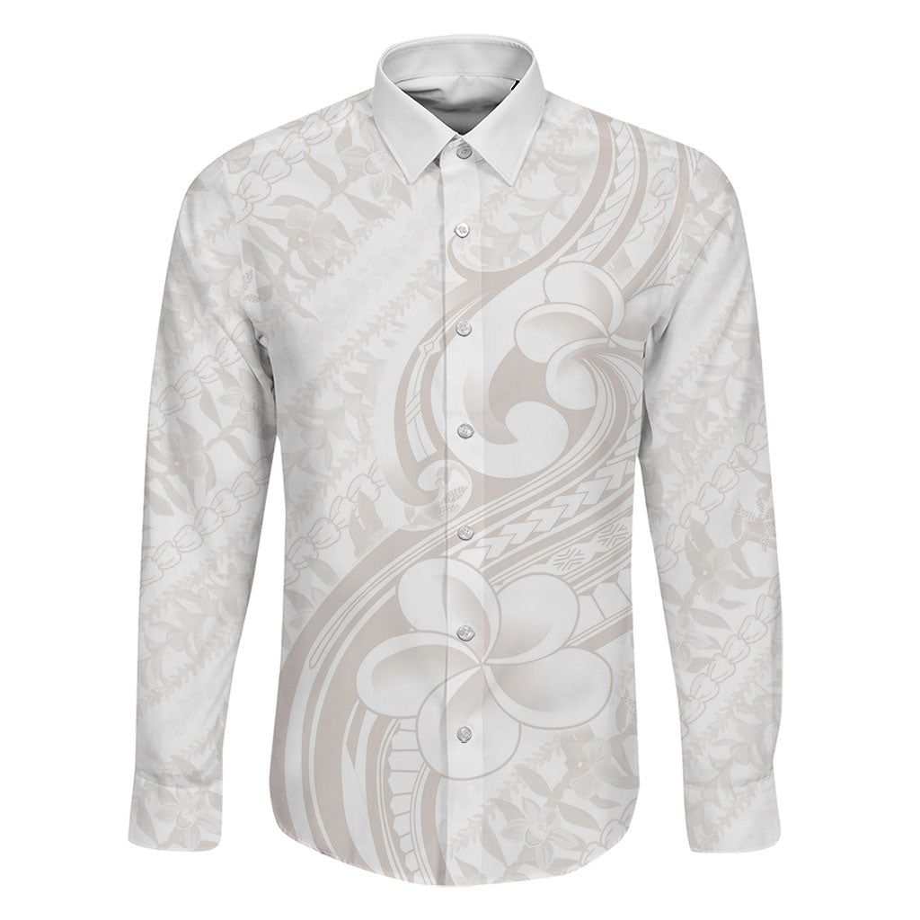Hawaii Plumeria Lokelani Pikake Lei Family Matching Tank Maxi Dress and Hawaiian Shirt Sandy Beige Polynesian Tattoo LT9 Dad's Shirt - Long Sleeve Beige - Polynesian Pride