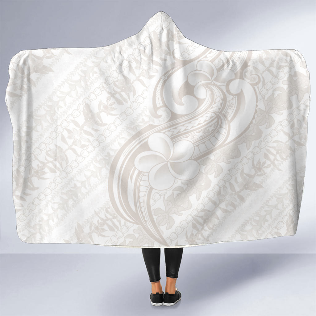 Hawaii Plumeria Lokelani Pikake Lei Hooded Blanket Sandy Beige Polynesian Tattoo