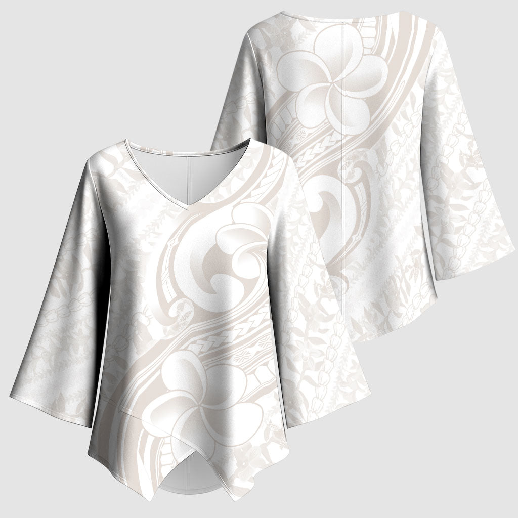 Hawaii Plumeria Lokelani Pikake Lei Kimono Sleeve Blouse Sandy Beige Polynesian Tattoo