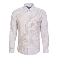 Hawaii Plumeria Lokelani Pikake Lei Long Sleeve Button Shirt Sandy Beige Polynesian Tattoo