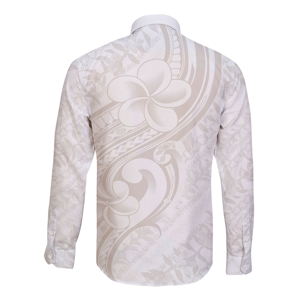Hawaii Plumeria Lokelani Pikake Lei Long Sleeve Button Shirt Sandy Beige Polynesian Tattoo