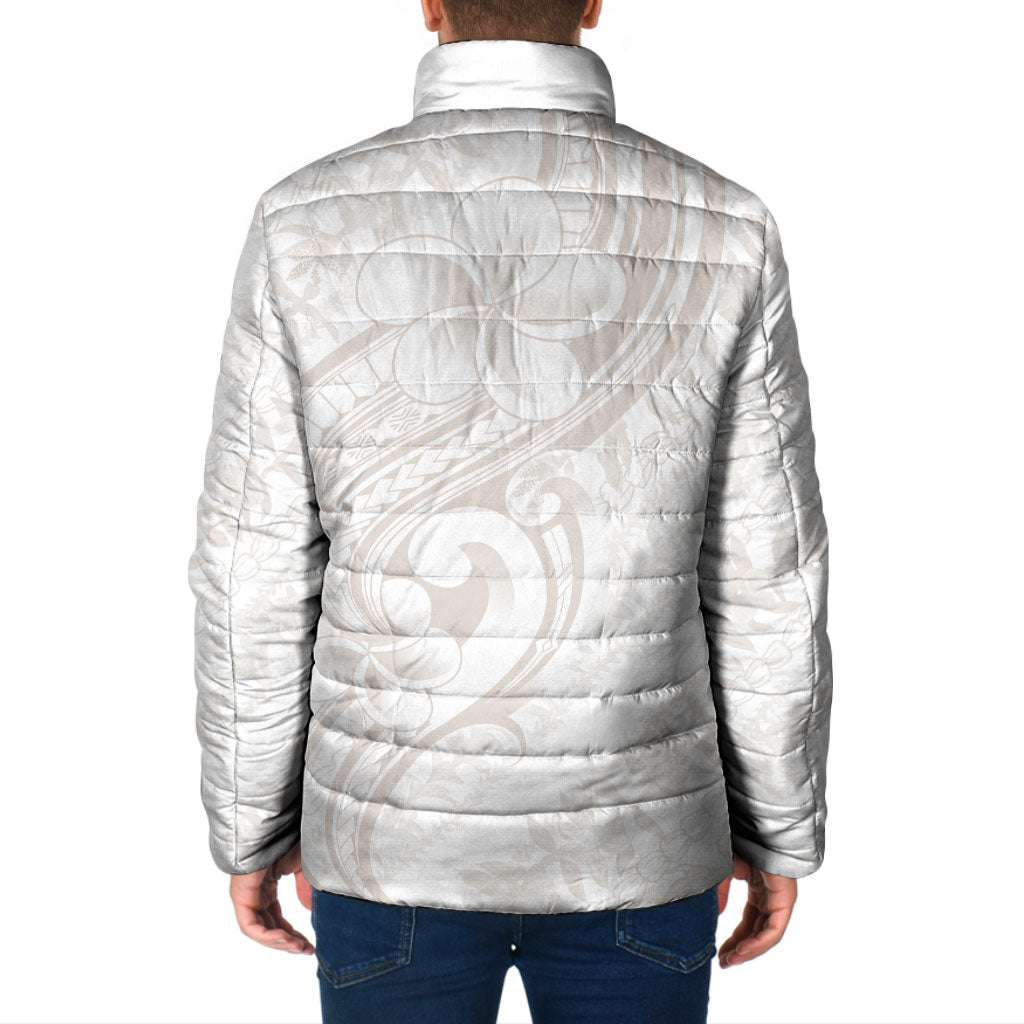 Hawaii Plumeria Lokelani Pikake Lei Padded Jacket Sandy Beige Polynesian Tattoo