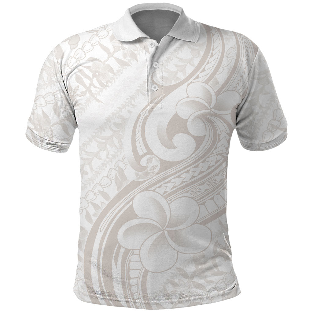 Hawaii Plumeria Lokelani Pikake Lei Polo Shirt Sandy Beige Polynesian Tattoo