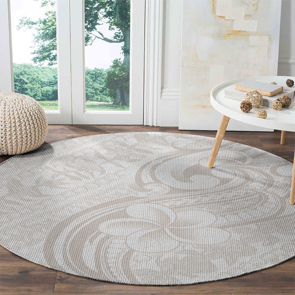 Hawaii Plumeria Lokelani Pikake Lei Round Carpet Sandy Beige Polynesian Tattoo