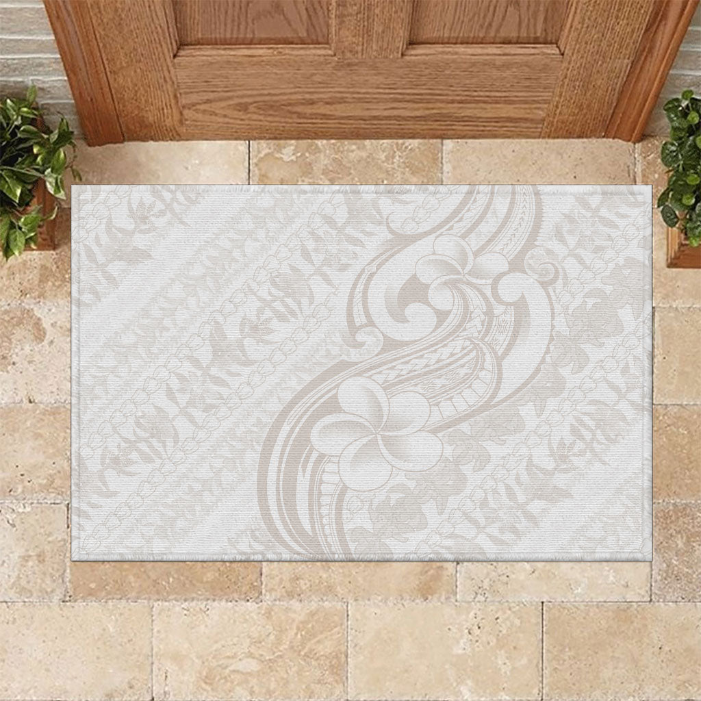 Hawaii Plumeria Lokelani Pikake Lei Rubber Doormat Sandy Beige Polynesian Tattoo