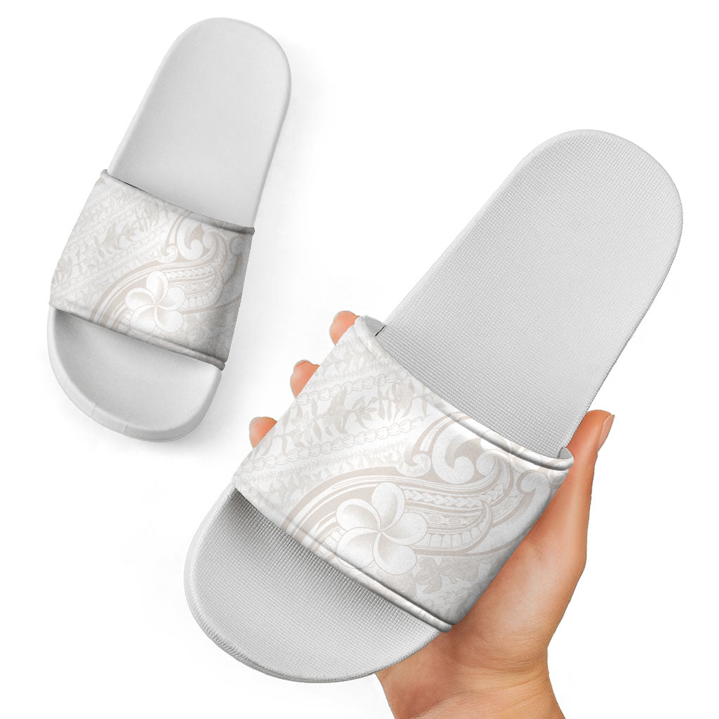 Hawaii Plumeria Lokelani Pikake Lei Slide Sandals Sandy Beige Polynesian Tattoo