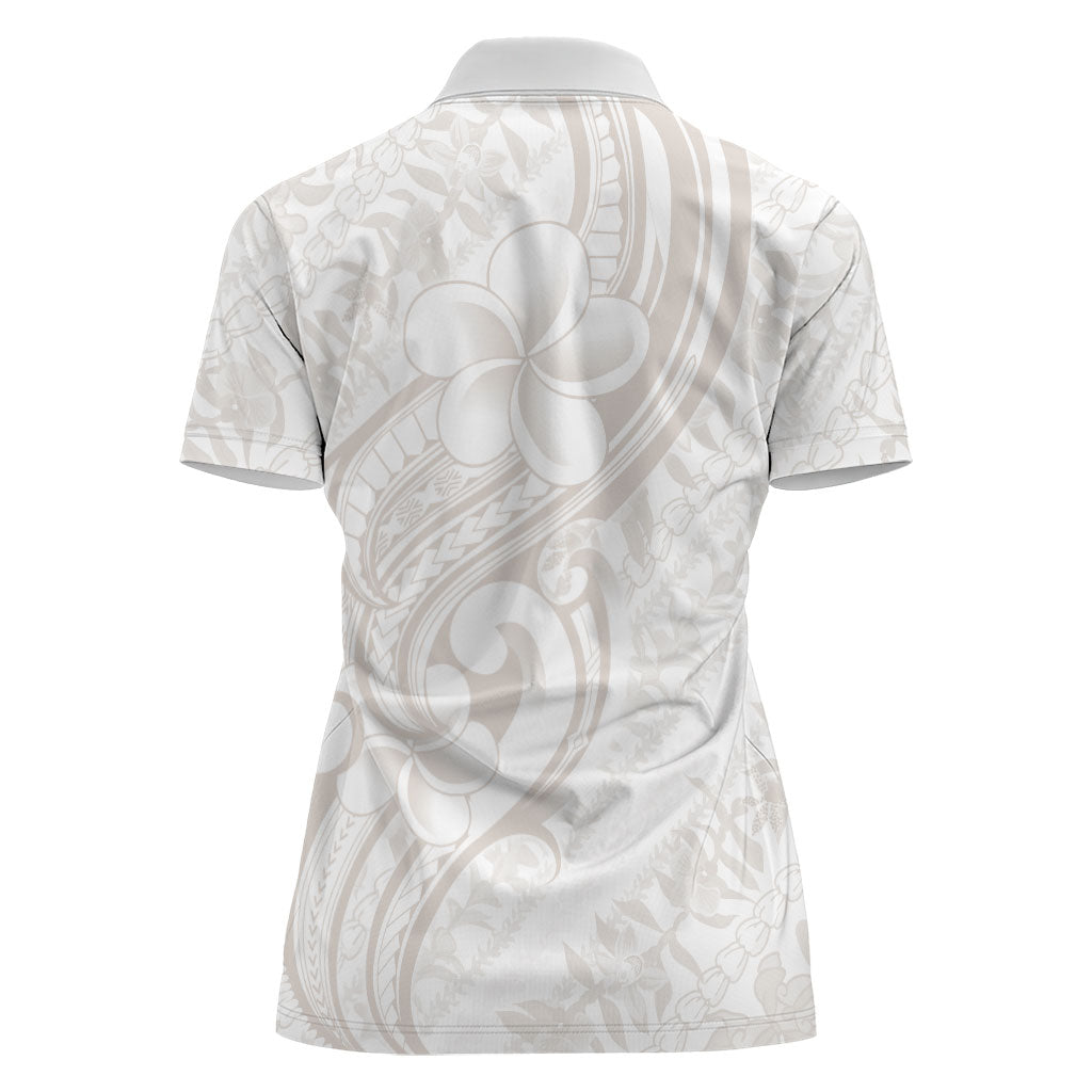 Hawaii Plumeria Lokelani Pikake Lei Women Polo Shirt Sandy Beige Polynesian Tattoo